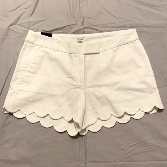 J. CREW FACTORY 4 Inch Linen Cotton Scalloped Hem Short in White - Picture 5 of 11
